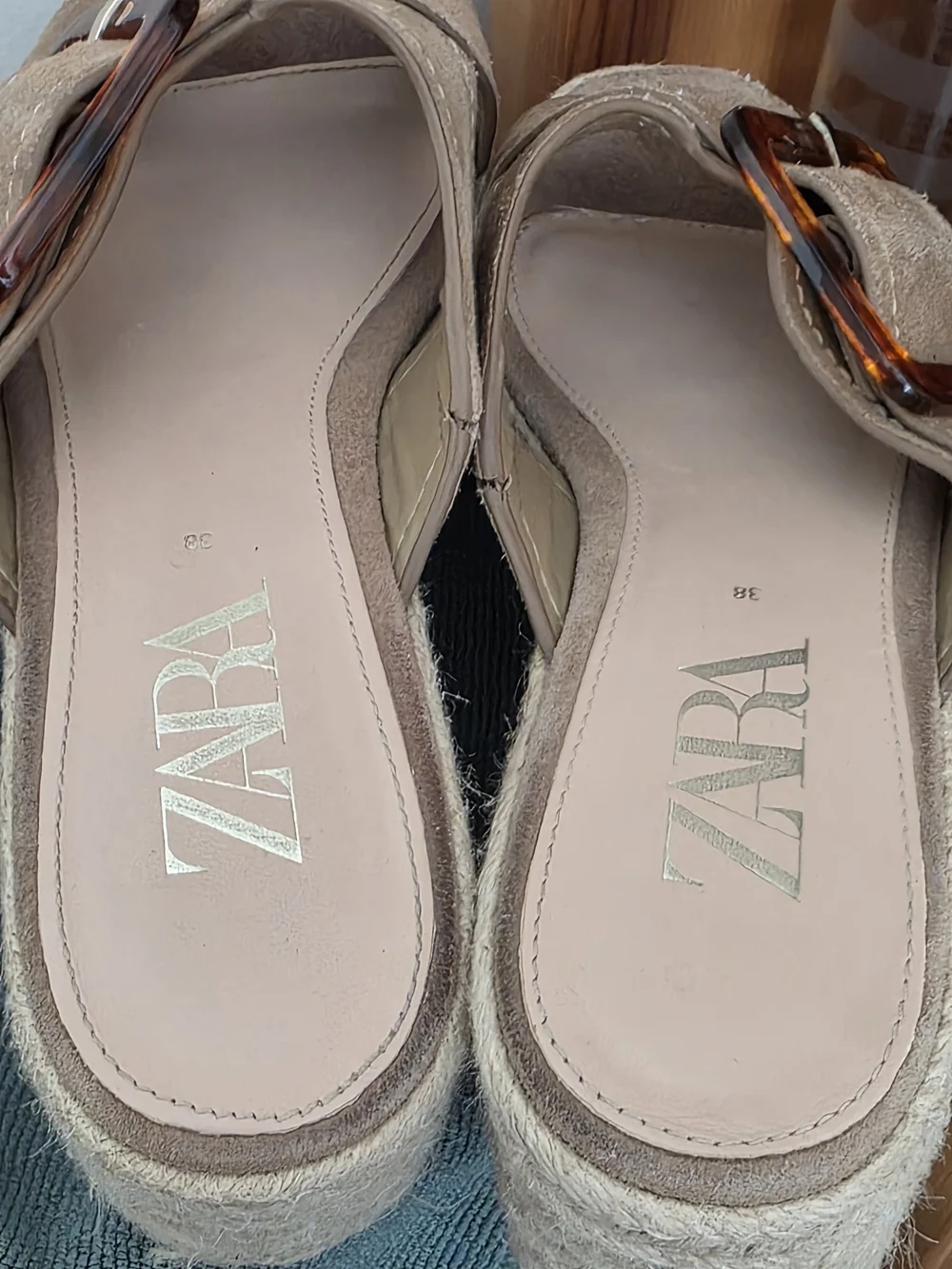 Zara Suede Platform Espadrille Slides Tortoise Buckle EU 38 7.5-8